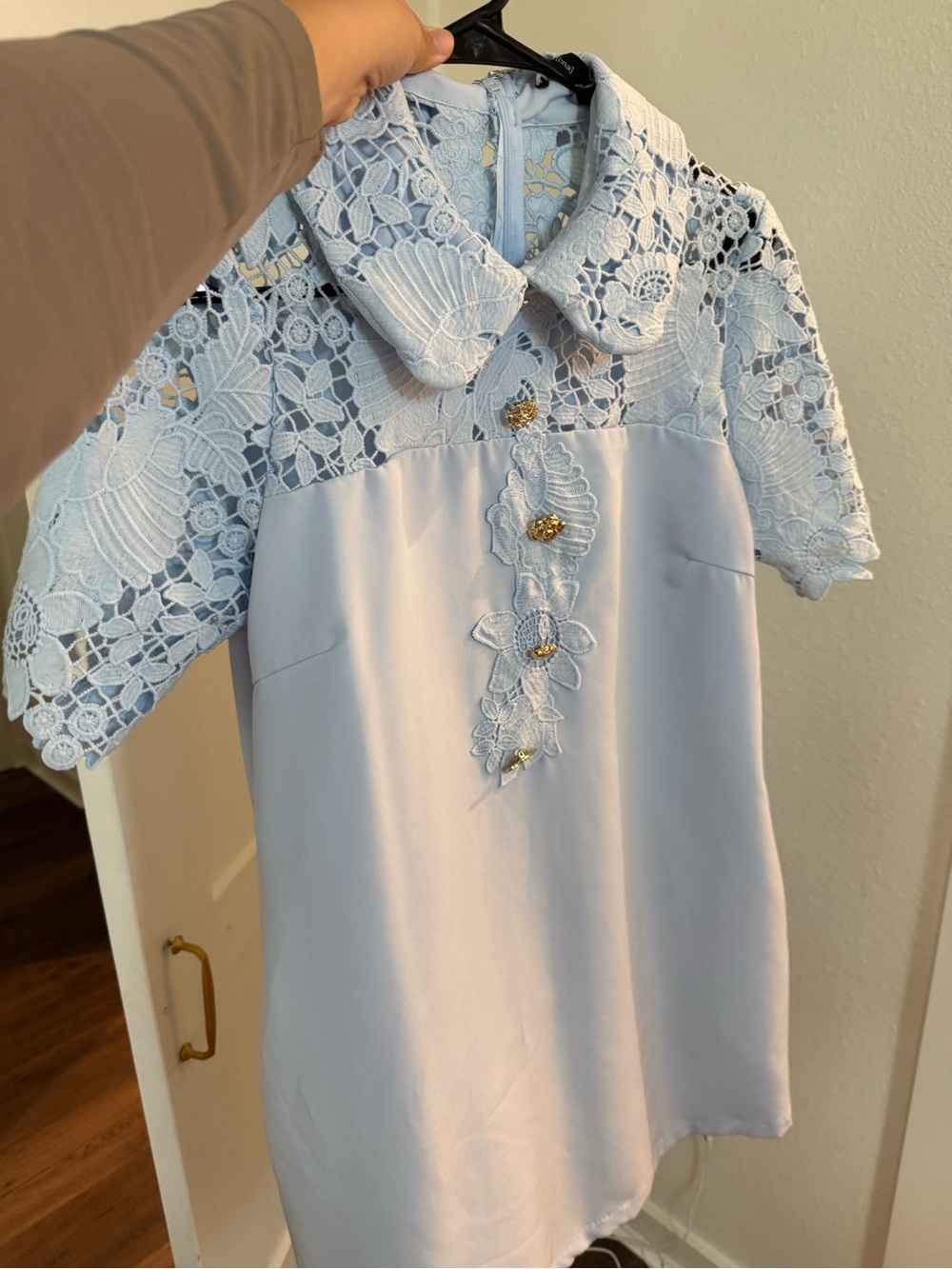 Light Blue Lace-Trim Girls' Top